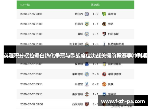 英超积分榜拉锯白热化争冠与欧战席位决战关键阶段赛季冲刺期